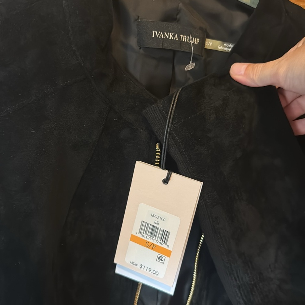 NWT Ivanka Trump Black Faux Suede Leather Zip Bomber Moto Jacket - size Small - Picture 4 of 6